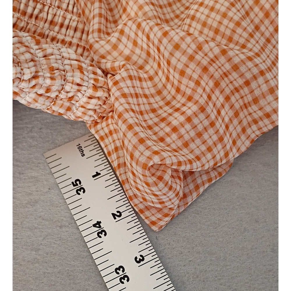 LC Lauren Conrad Peach Orange White Gingham Cottagecore Chiffon Dress Large - Picture 6 of 14